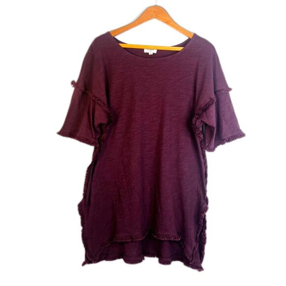 Umgee Fringe Oversized Tunic Boho Top Dark Purple Size Small Lagenlook Gypsy - Picture 3 of 11